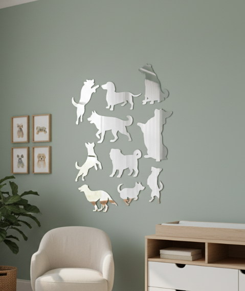 Комплект зеркального декора DFA Песики для стен и мебели 10 шт. Серебряный (YA00063-S)