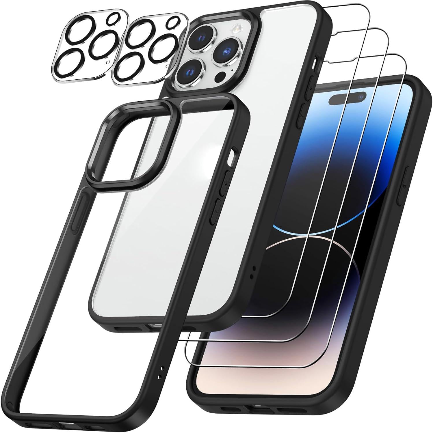 Чехол на iPhone 14 Pro Max и 3 стекла для экрана/2 стекла для камеры Emetok (11/1048)