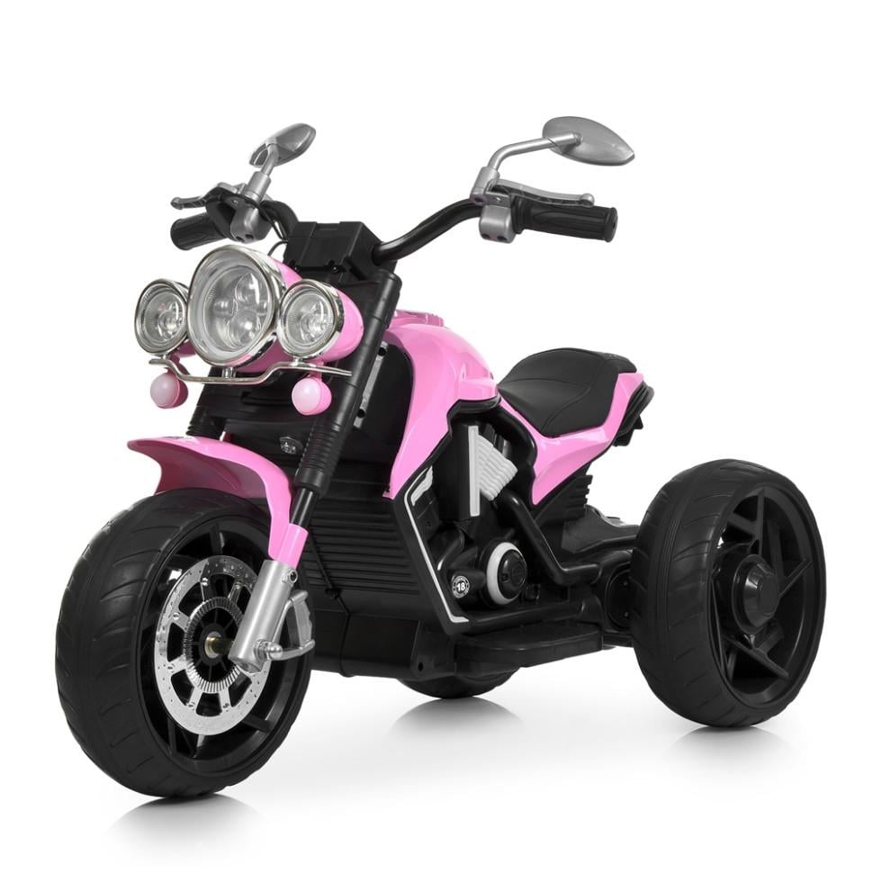 Детский электрический мотоцикл Bambi Racer 12V одноместный до 30 кг Розовый (DE-169-E-1000)