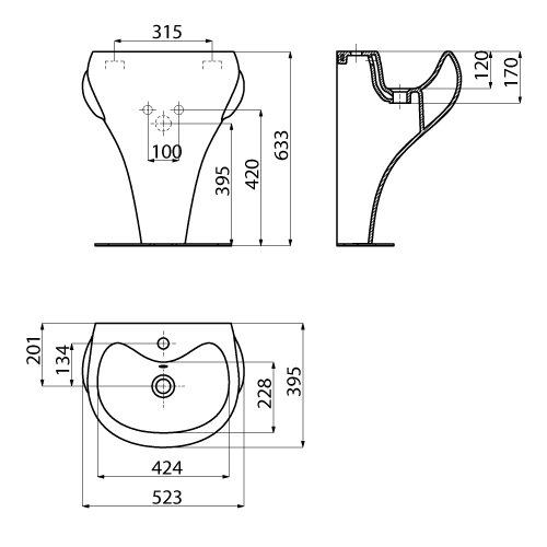 Умывальник напольный CREAVIT Ducky DC052-00CB00E-0000 523x395x633 мм Белый (103060) - фото 6 Умывальник напольный CREAVIT Ducky DC052-00CB00E-0000 523x395x633 мм Белый (103060) - фото 6
