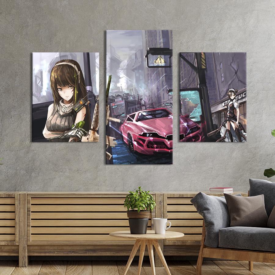 Картина на холсте триптих Смертоносные девушки на передовой 66x40 см (1481-32)