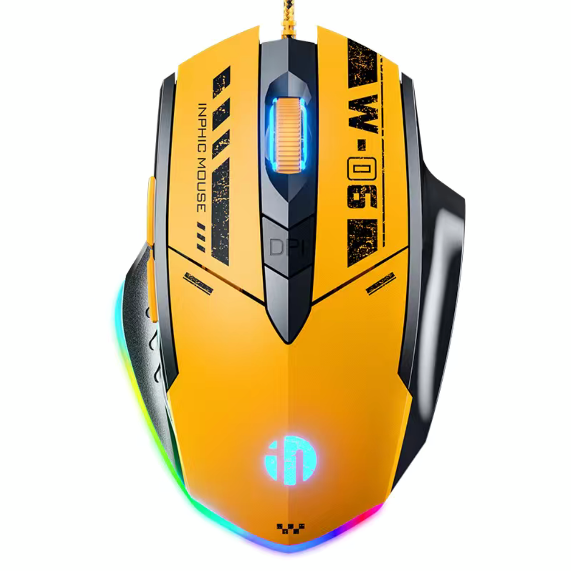 Мышка проводная INPHIC W6 с RGB подсветкой 12800 DP Yellow