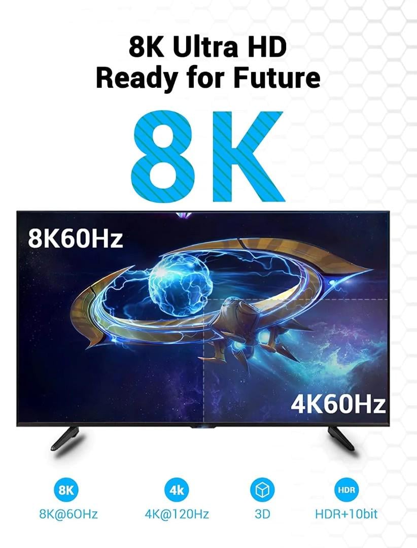 Кабель Vention HDMI-HDMI v2.1 8K 60Hz/4K 165Hz/2K 144Hz/1080P 240Hz 1,5 м (AANBG) - фото 3