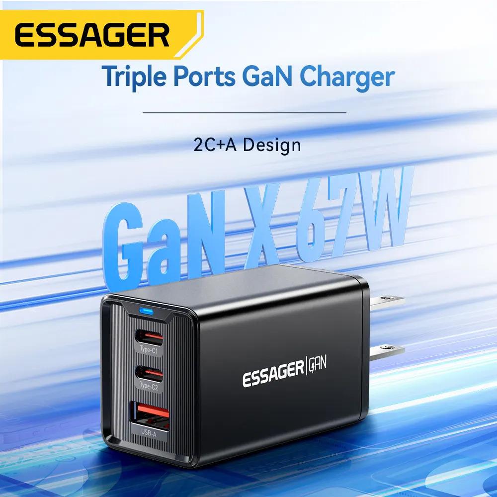 Зарядное устройство Essager 67W GaN Travel Charger JT-G67TC2U1 2 TYPE C USB A EU Black (ECTAC-KSB01-Z) - фото 3 Зарядное устройство Essager 67W GaN Travel Charger JT-G67TC2U1 2 TYPE C USB A EU Black (ECTAC-KSB01-Z) - фото 3