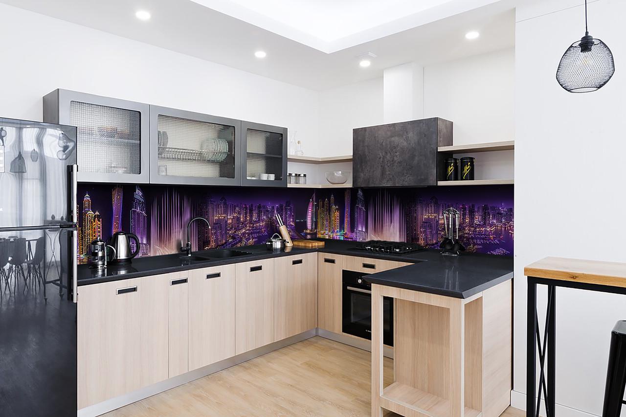 Кухонный фартук Музыкальный фонтан из самоклеющейся виниловой пленки 60х250 см Фиолетовый