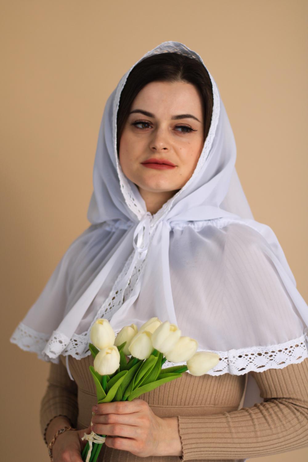 Палантин для храму на голову Білий (п012) - фото 7 Палантин для храму на голову Білий (п012) - фото 7