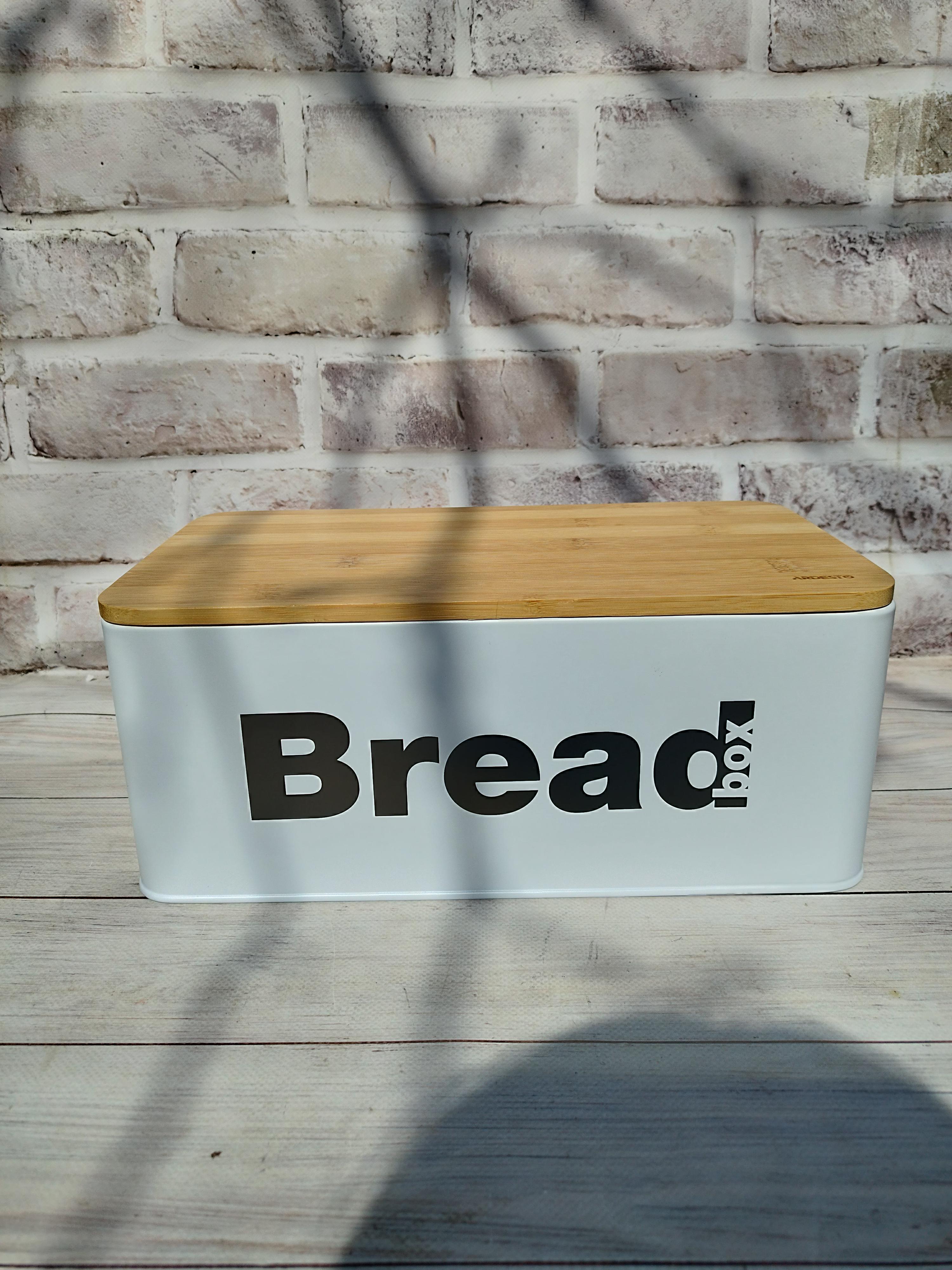 Хлібниця Ardesto Midori металева з бамбуковою кришкою 33х18х13 см Білий (AR0912WB)