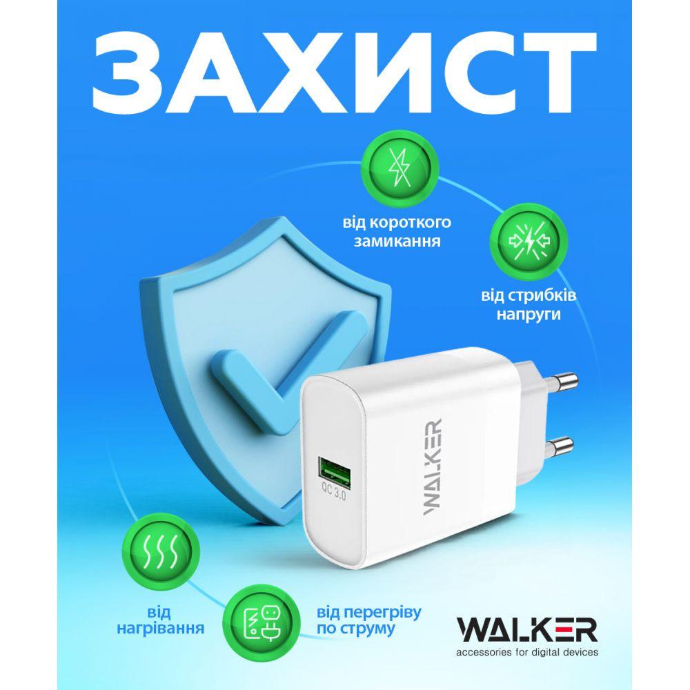 Зарядное устройство сетевой Walker WH-35 2в1 1 USB QC3,0/3A/15W USB-кабель USB (2746) - фото 3 Зарядное устройство сетевой Walker WH-35 2в1 1 USB QC3,0/3A/15W USB-кабель USB (2746) - фото 3