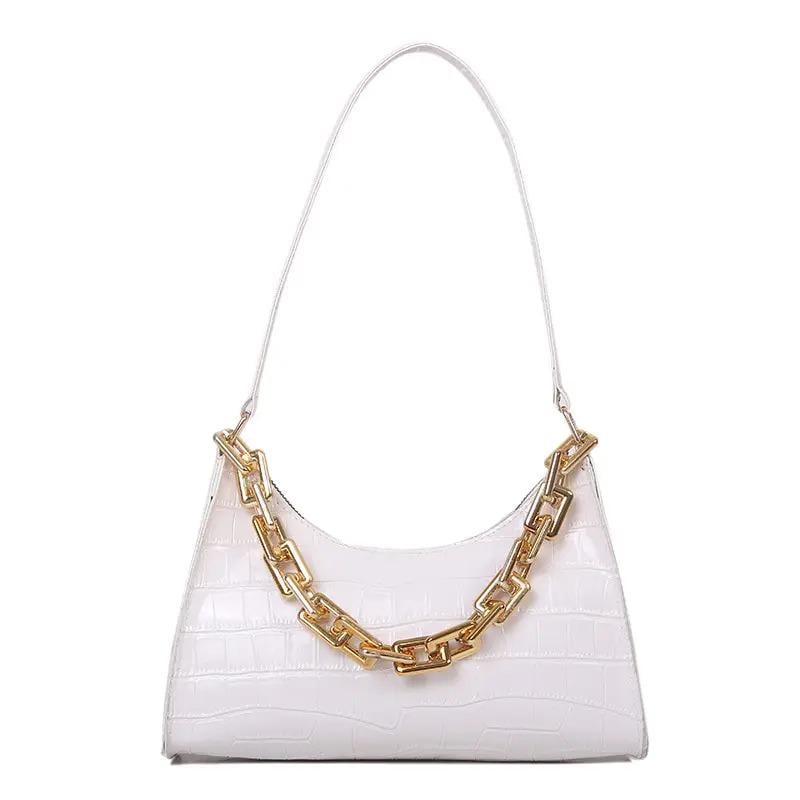 Женская сумка рептилия багет Белый