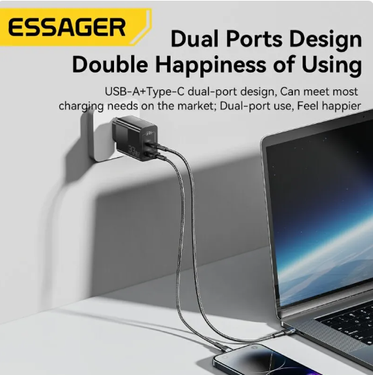 Зарядное устройство Essager 33W GaN PD USB-C и USB-A Black (0246) - фото 3 Зарядное устройство Essager 33W GaN PD USB-C и USB-A Black (0246) - фото 3