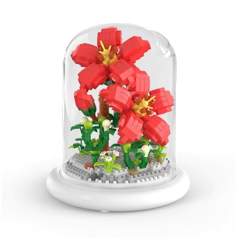 Конструктор-ночник Цветок в колбе с подсветкой Мак 640 дет.