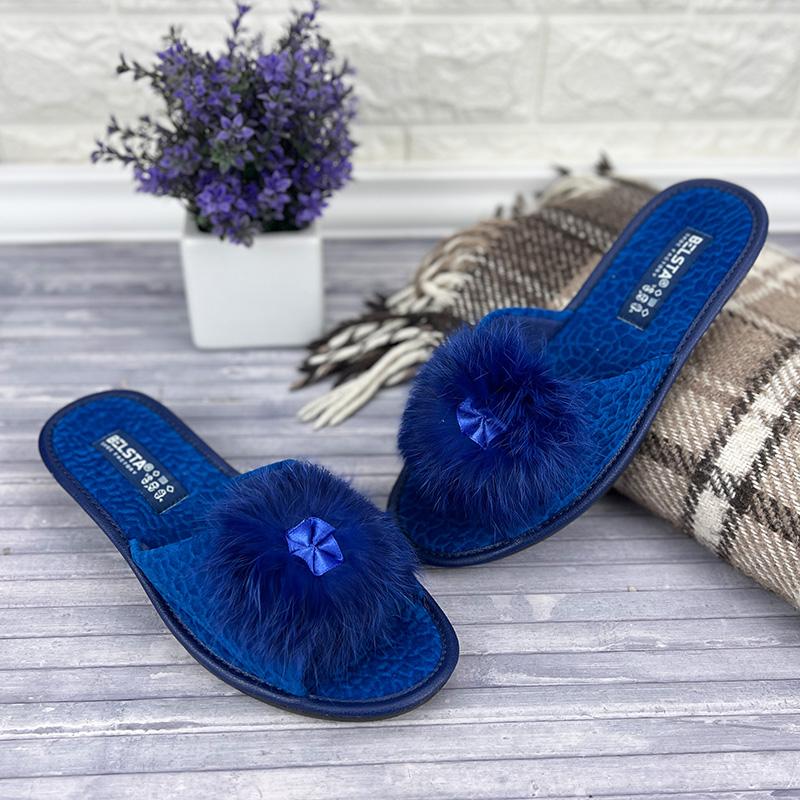 Тапочки кімнатні жіночі з пушком Е-00175-4 р. 39 25 см Синій
