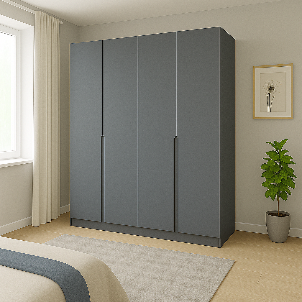 Шкаф распашной ШР4 SENAM фрезерованная ручка V 2600х2000х600 мм корпус ДСП Серый графит фасад МДФ краска RAL7012 Базальтовый серый (ШР4.26.60.20.ФР.5)