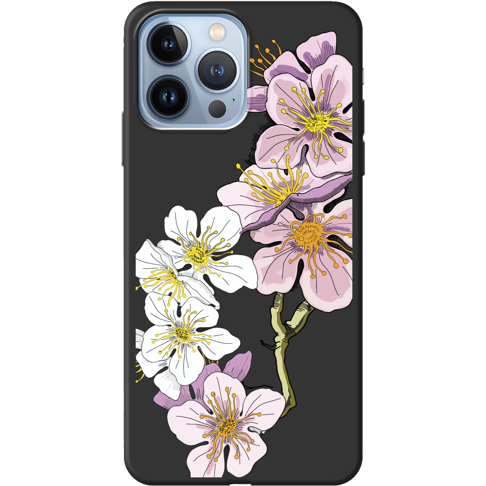 Чохол BoxFace iPhone 13 Pro Cherry Blossom Чорний силікон (43365-cc4-43447)