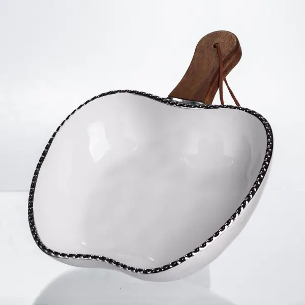 Тарелка для сервировки фарфоровая с деревянной ручкой 700 мл Серебристый (147-107-ZJH-14-4) - фото 2