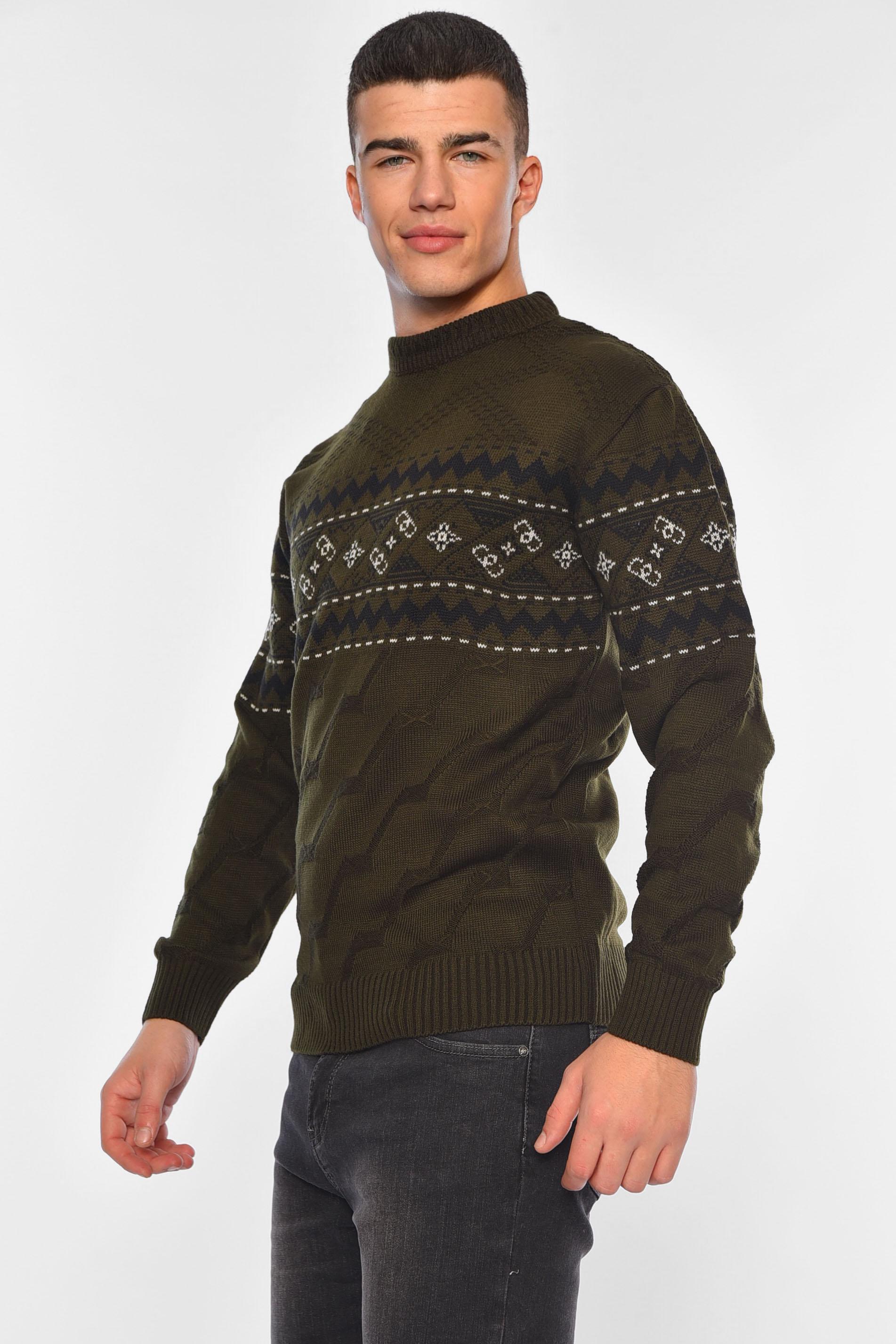 Светр чоловічий однотонний XL Темно-зелений (194513) - фото 2 Светр чоловічий однотонний XL Темно-зелений (194513) - фото 2