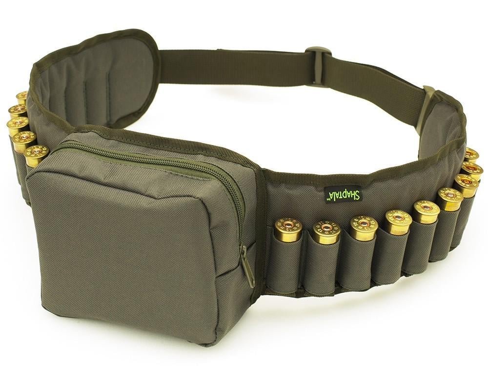 Пояс-патронташ 18 х 12 калибра с карманом Хаки (sha3005-2)