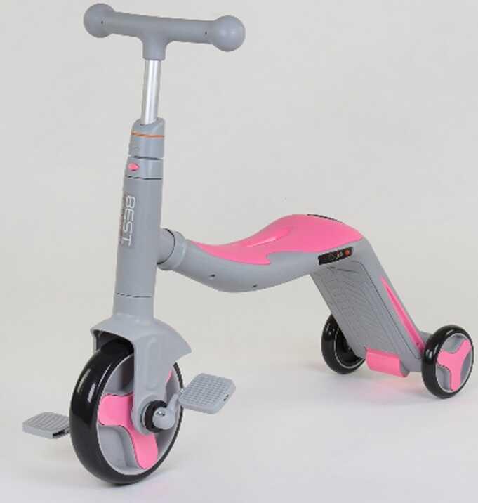 Самокат дитячий Best Scooter 3в1 з PU колесами та 8 мелодій Grey/Pink (90793)