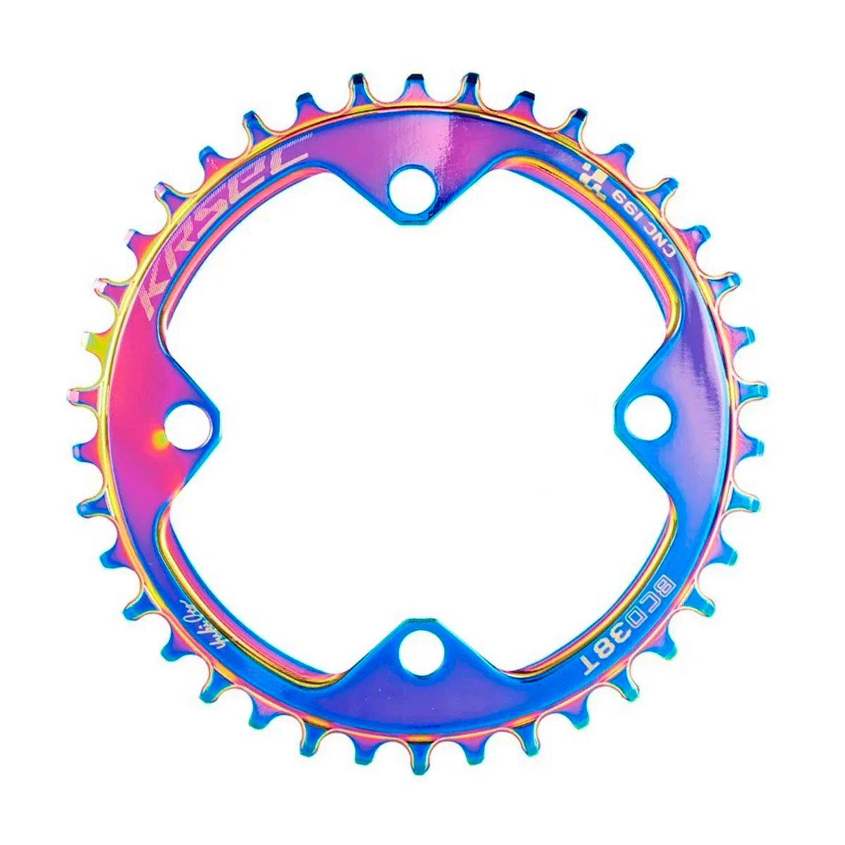 Звезда на велосипед фрезерованная Krsec Narrow Wide Rainbow 104 BCD 38T неспадайка (3638)