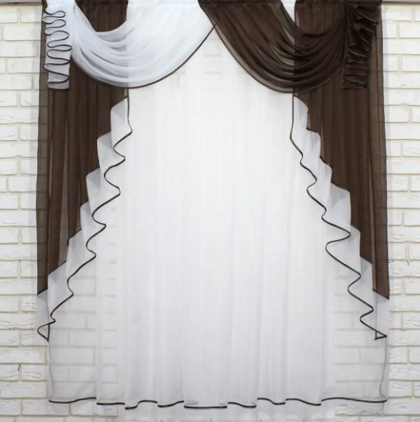 Комплект кухонный ламбрекен/тюль 150х170 см Венге/Белый (093к)