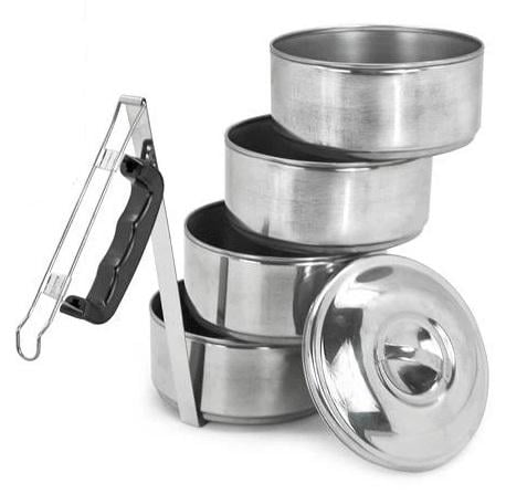 Ланч-бокс із нержавіючої сталі 4 рівні 14 см з ручкою (30879)