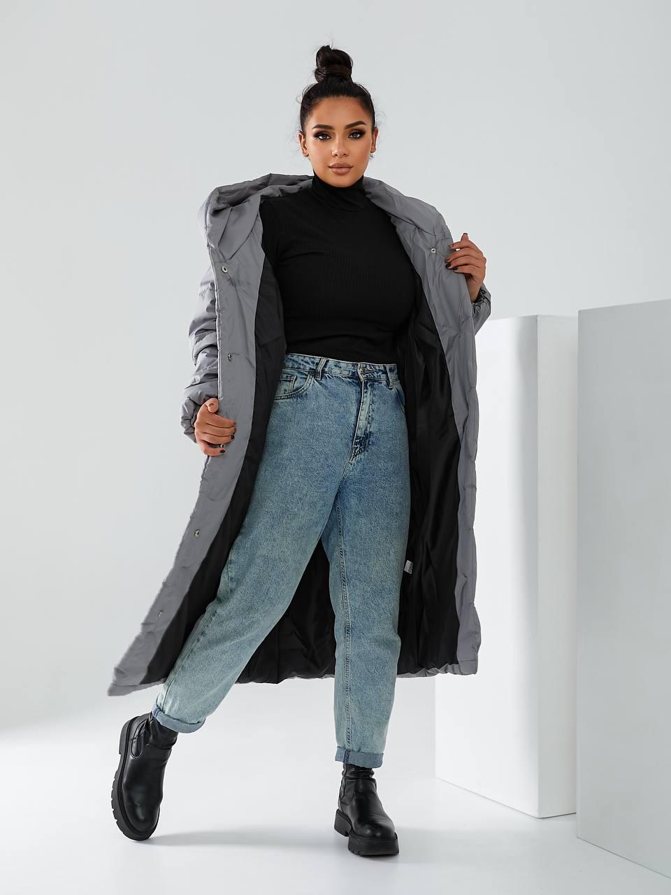 Пальто-пуховик длинное на кнопках Аiza А521 р. 54-56 Серый - фото 3 Пальто-пуховик длинное на кнопках Аiza А521 р. 54-56 Серый - фото 3