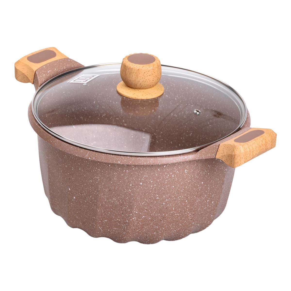 Кастрюля алюминиевая MGC алюминиевая во французском стиле с антипригарным покрытием стеклянная крышка 8 л Бежевый (HP-4-434CO) - фото 3