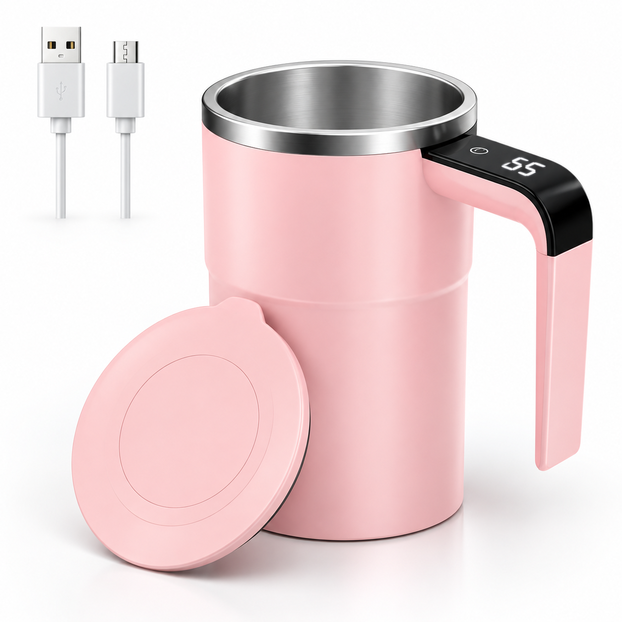 Чашка-миксер автоматическая кофейная с дисплеем температуры USB 200 mAh 380 мл Розовый (2910491457)