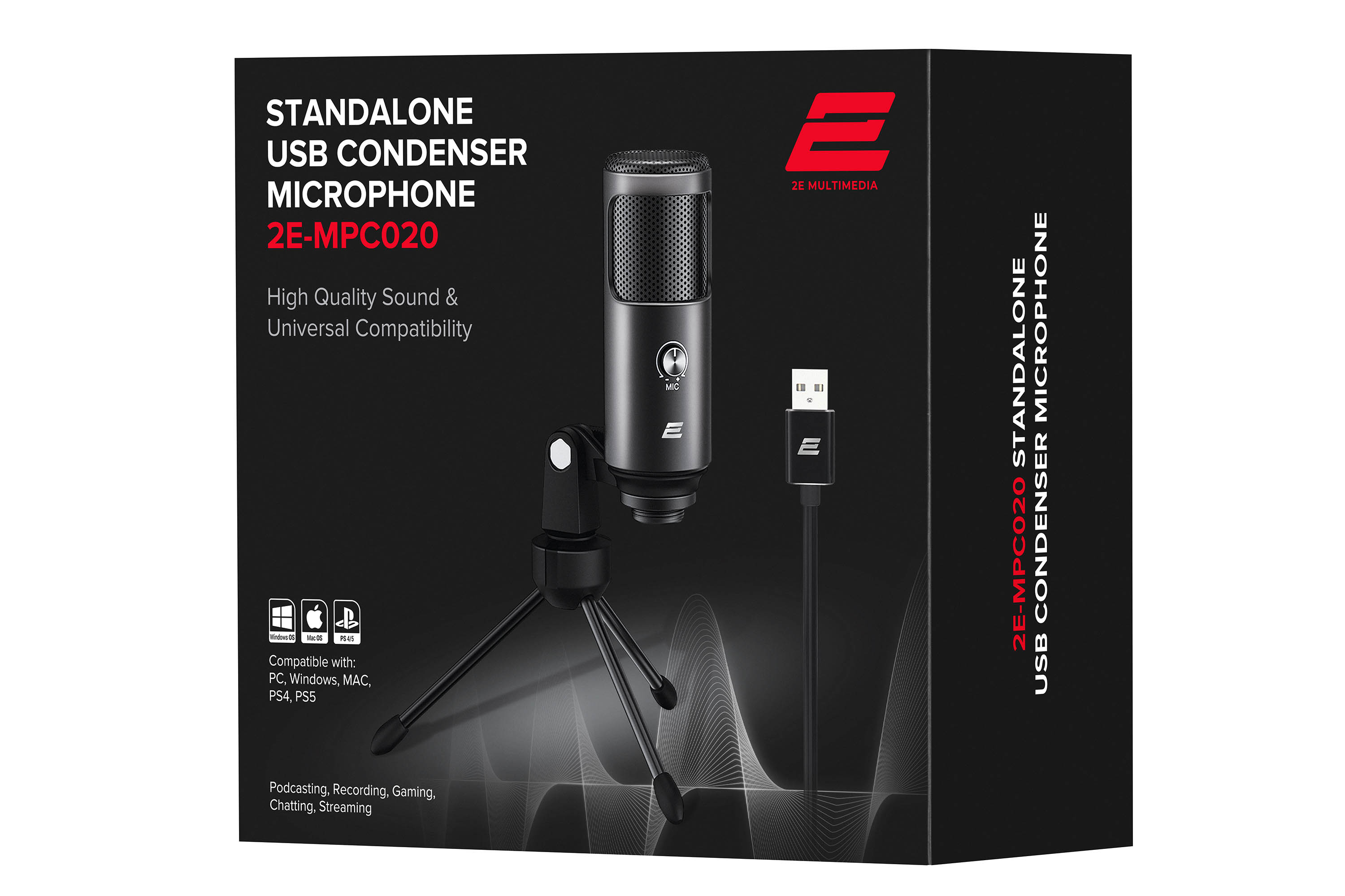 Мікрофон для ПК конденсаторний/електретний зі штативом 2Е MPC020 Streaming KIT USB-кабель 1 м Чорний (2E-MPC020) - фото 12