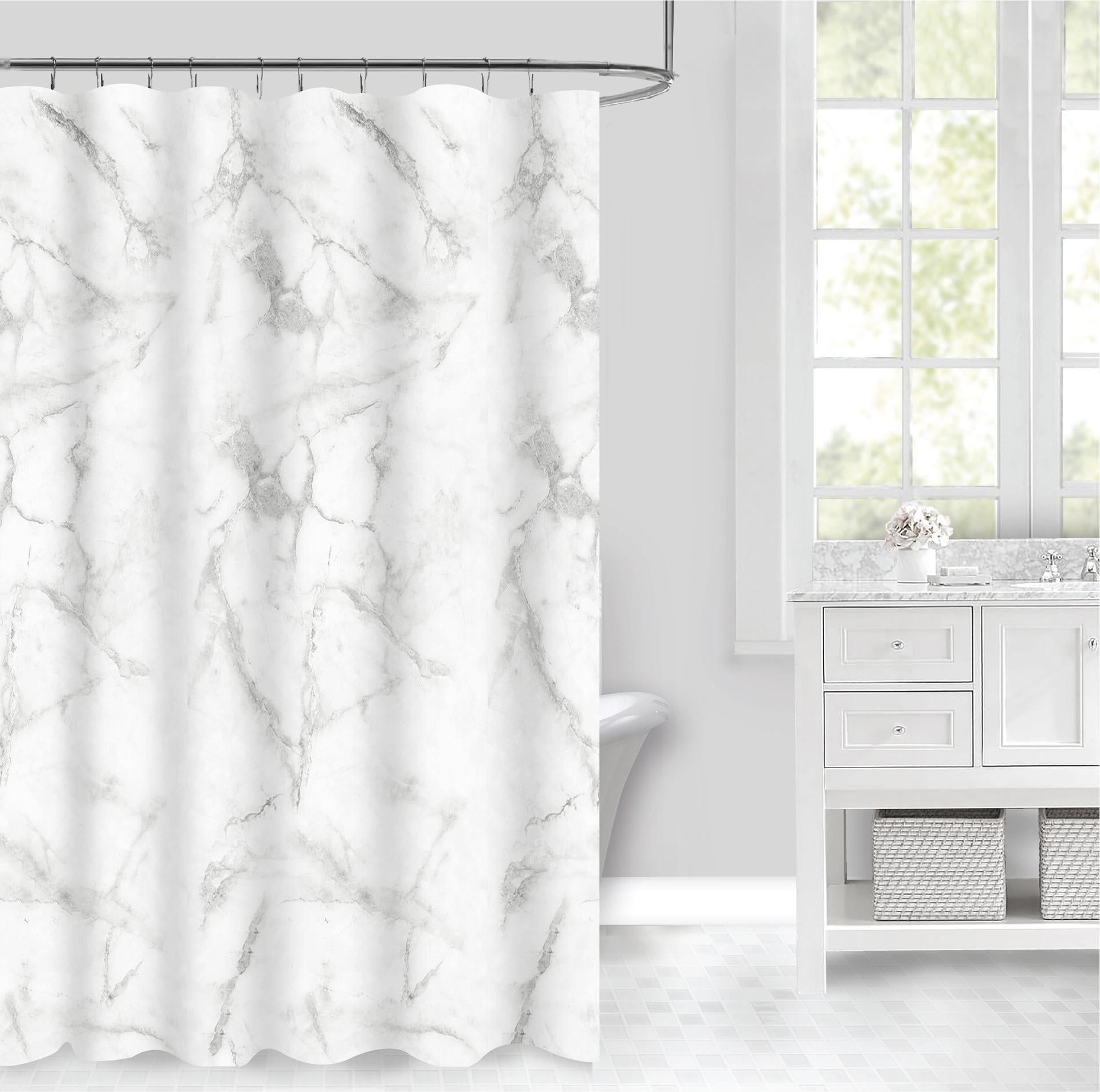 Шторка для ванной и душа водоотталкивающий материал PEVA с металлическими крючками гранит 180x180 см Белый