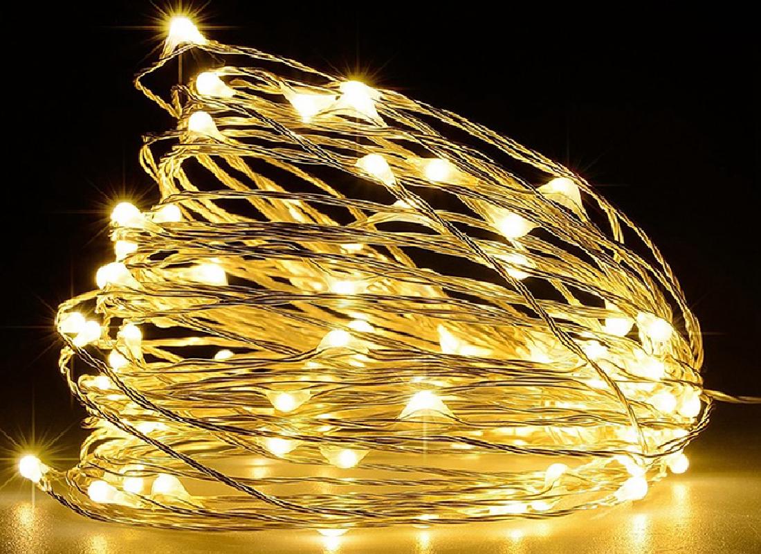 Гирлянда Нить светодиодная на батарейках 10 м 100 Led Тепло-белый (218-21526873)