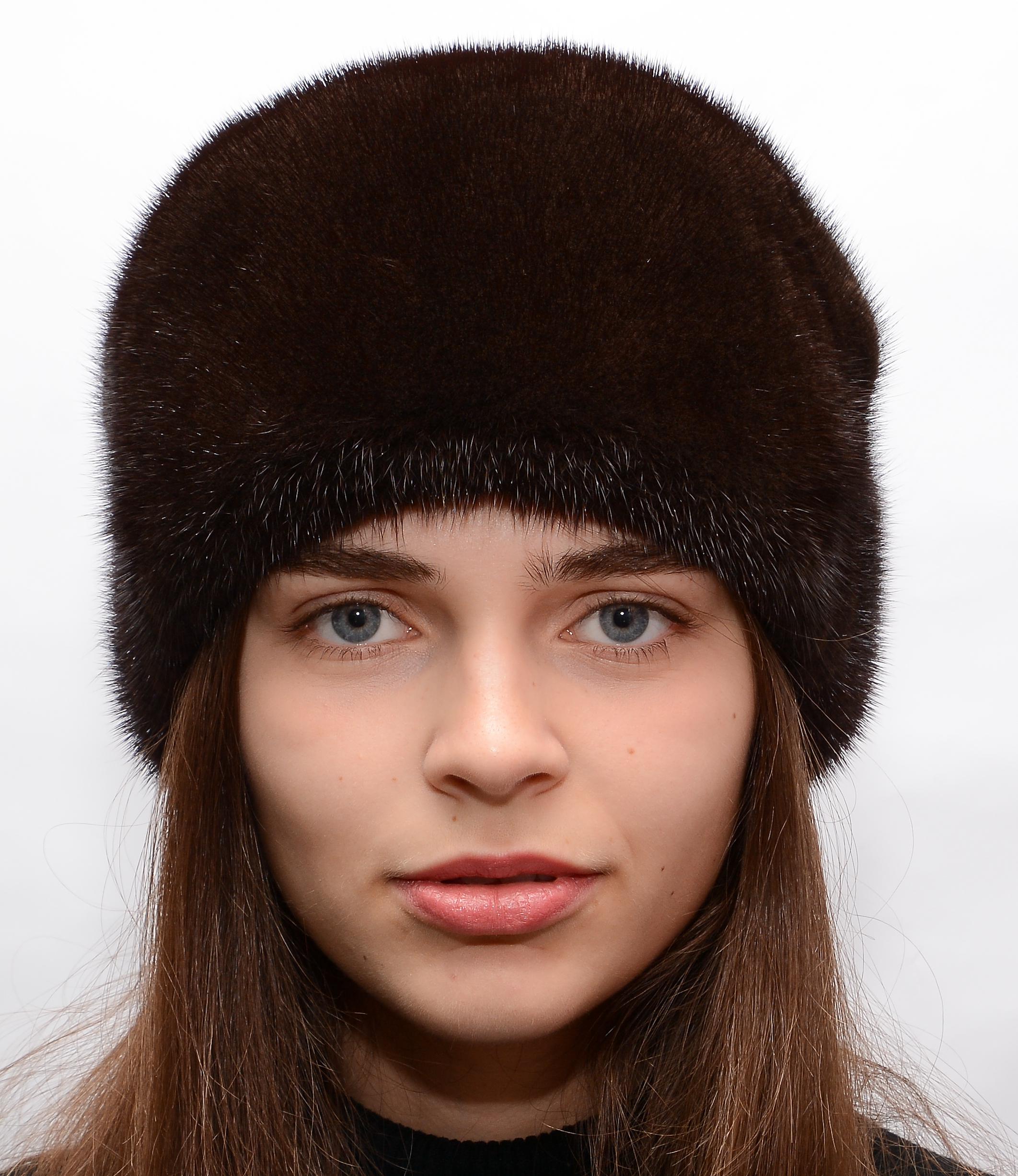 Женская зимняя шапка-кубанка Меховой стиль из натурального меха норки XL-XXL Коричневый (022)