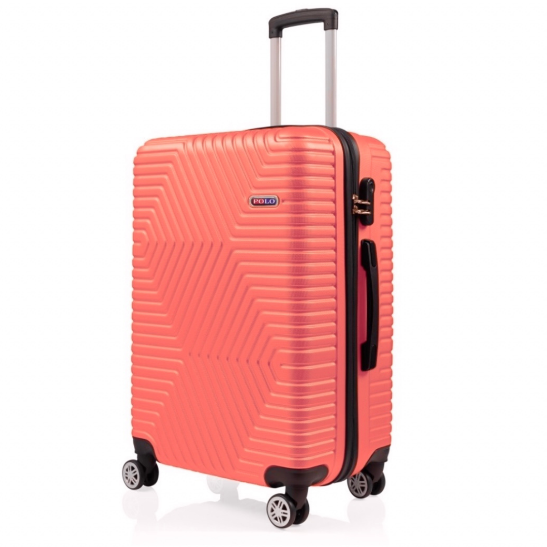Валіза Polo ПК022-L полікарбонат на 4-х подвійних колесах велика L 120 л Персиковий
