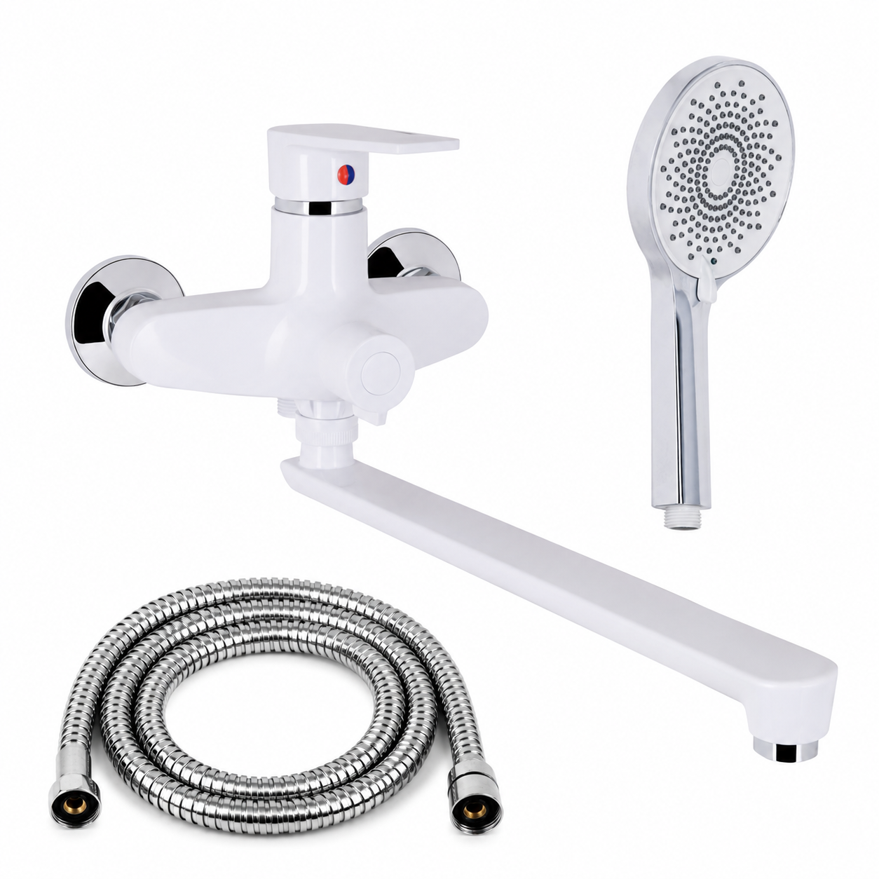Смеситель для ванны пластиковый Brinex BRX351W005 с лейкой и шлангом Белый матовый