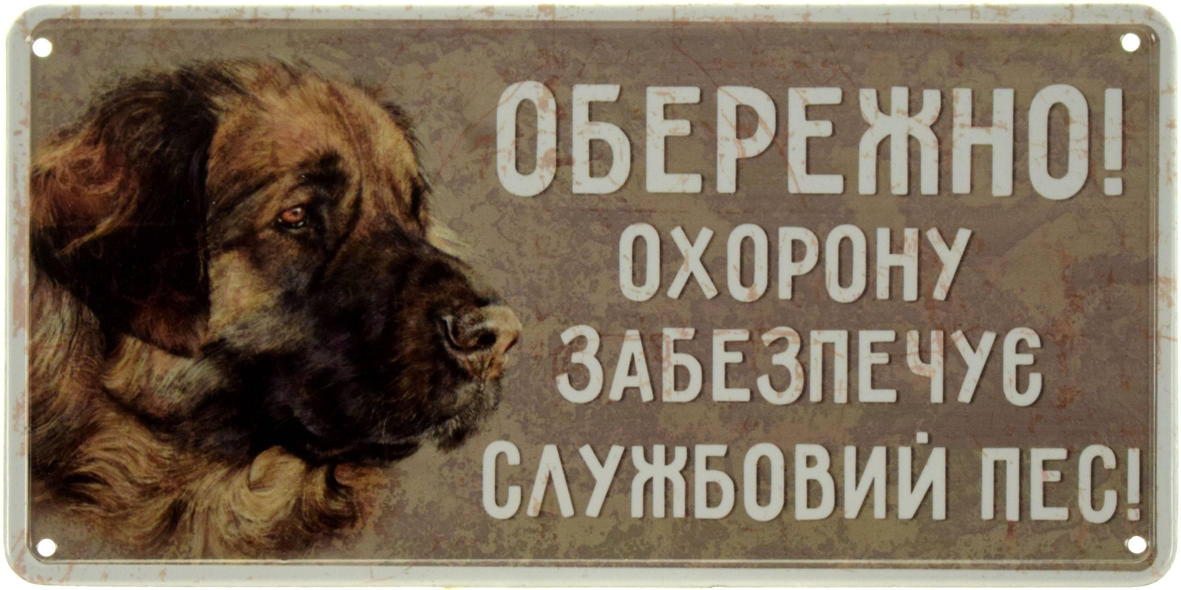 Табличка металлическая "Обережно! Охорону Забезпечує Службовий Пес!" Кавкаская Овчарка 15x30 см