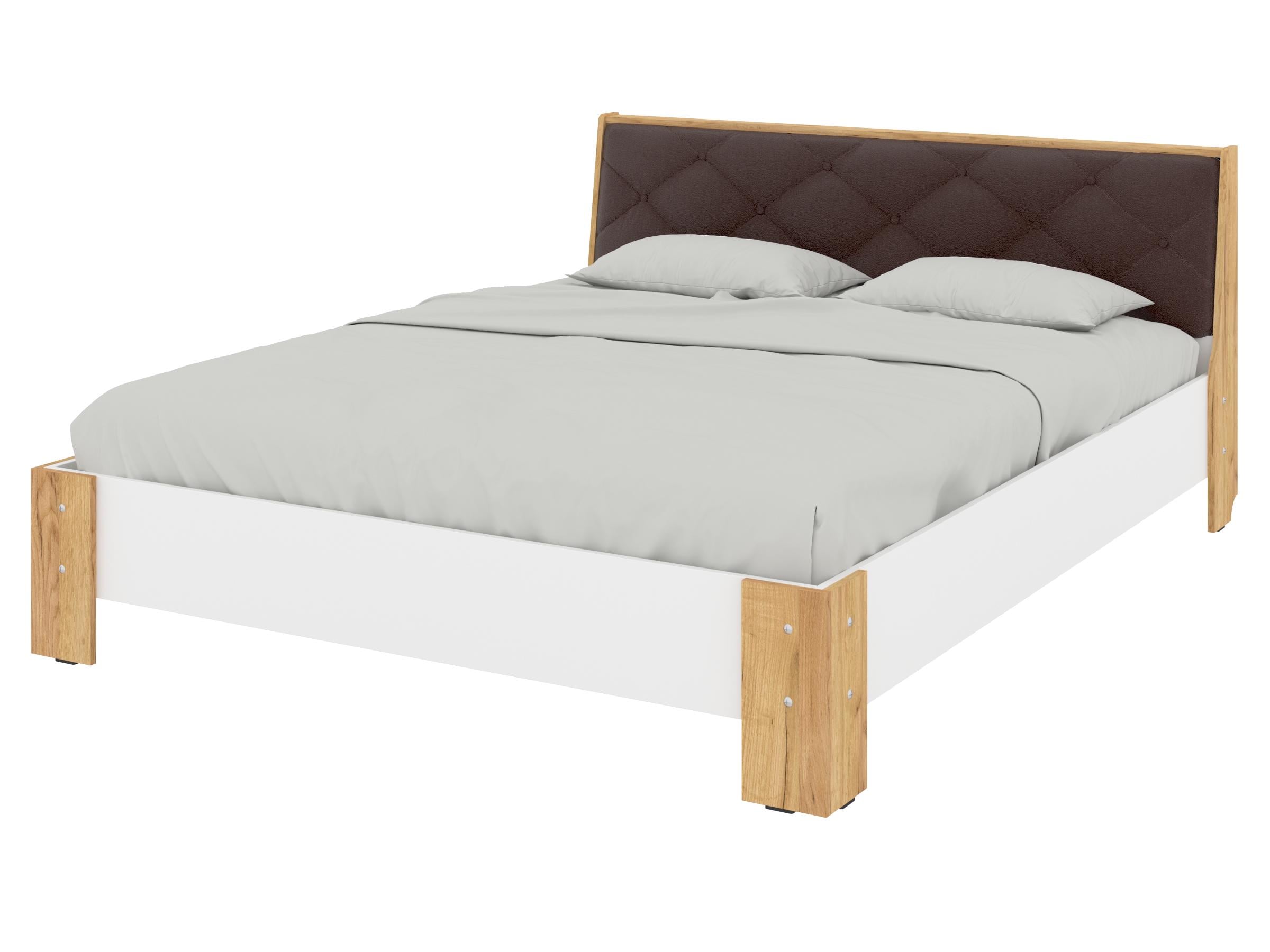 Кровать двуспальная PEHOTIN Кровать-160 Моника 160x200 см Тахо/Белый/Коричневый VIP (PN-101004)
