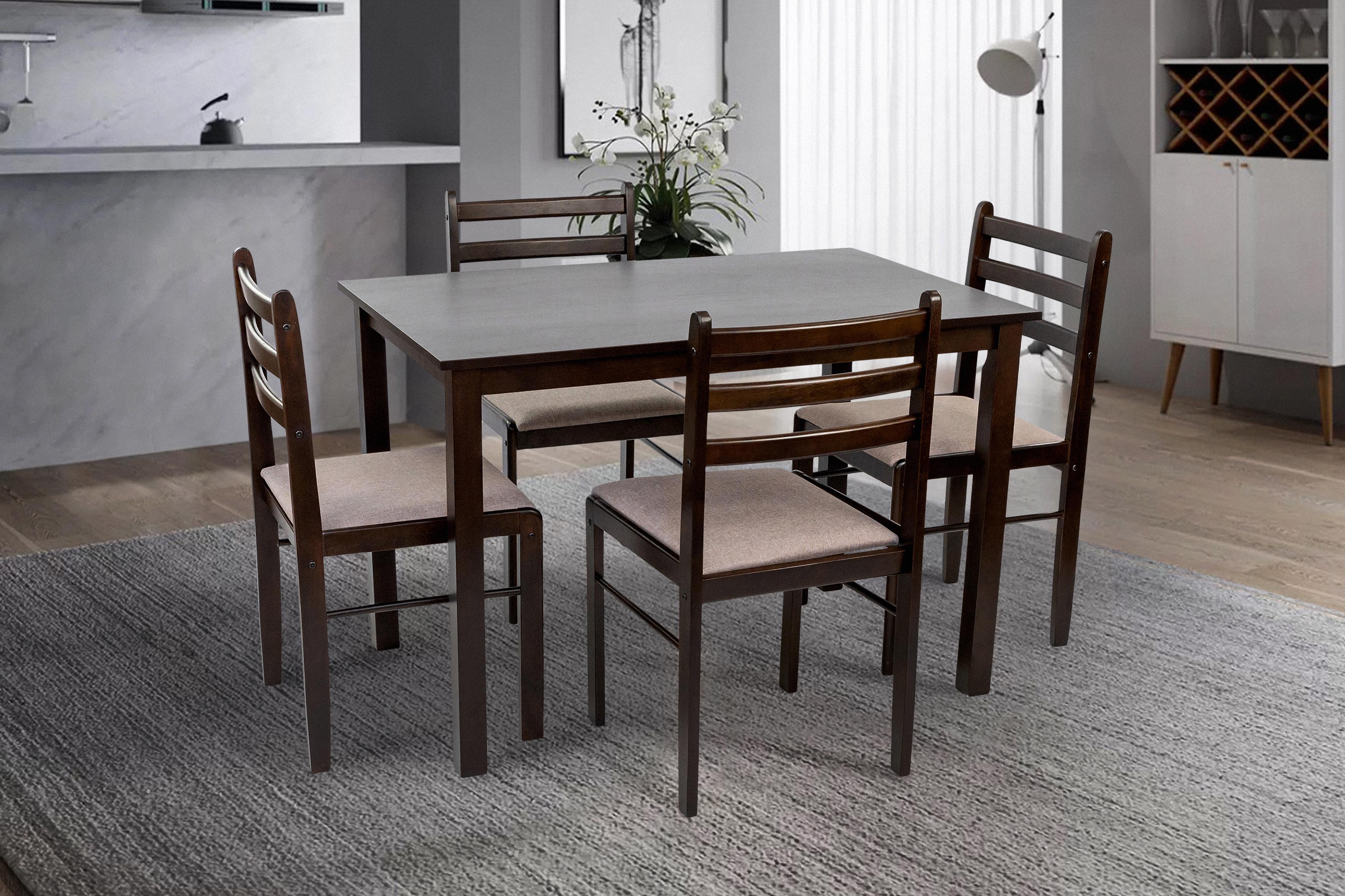 Комплект обеденный Мікс Меблі Джерси стол/4 стулья из МДФ/дерево/ткань Темный орех/Светло-коричневый (А0056112) - фото 6 Комплект обеденный Мікс Меблі Джерси стол/4 стулья из МДФ/дерево/ткань Темный орех/Светло-коричневый (А0056112) - фото 6