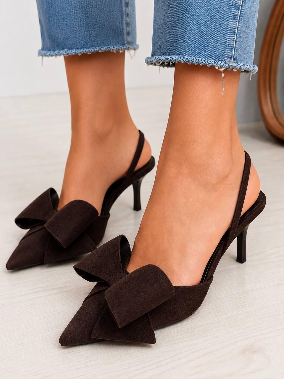 Туфли женские Meideli F566-54 slingback челноки с бантом экозамша р. 36 Коричневый (7412)