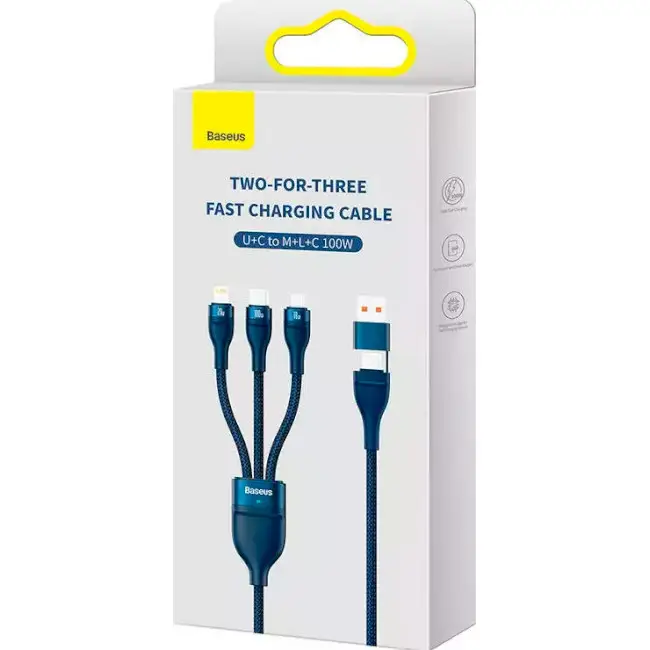 Кабель BASEUS Flash Series II 3в2Cable USB/Type-C to MicroUSB/Lightning/Type-C CASS030103 100W 1,2 м Blue - фото 6