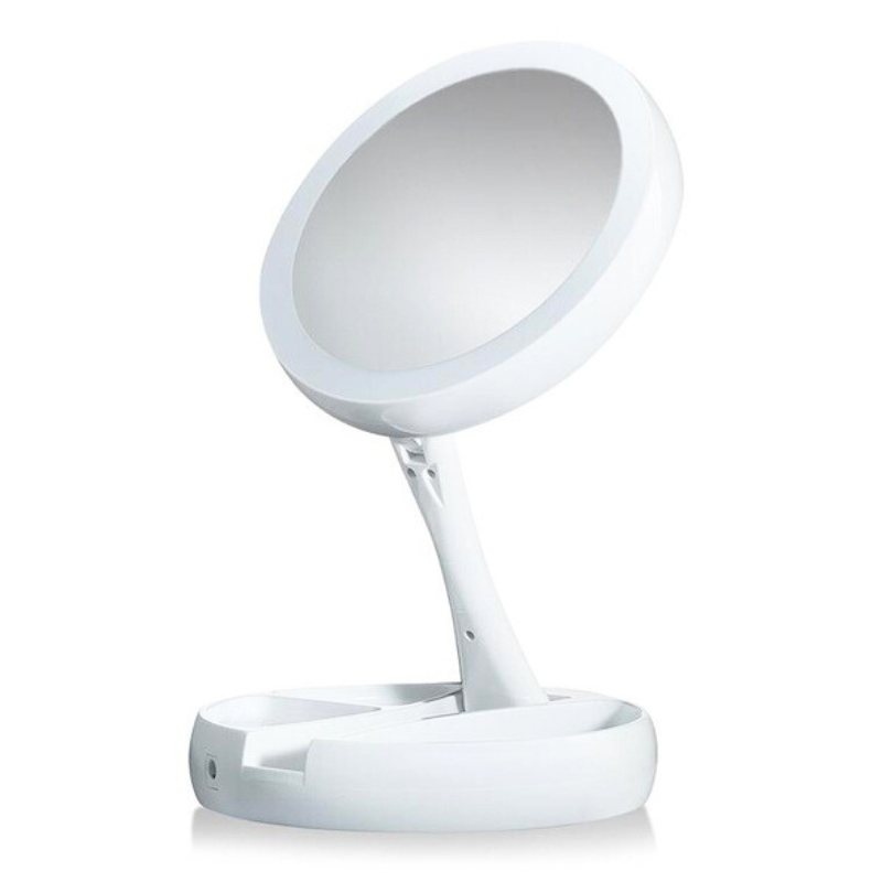 Дзеркало для макіяжу складне двостороннє з LED підсвічуванням Білий (47000001538)
