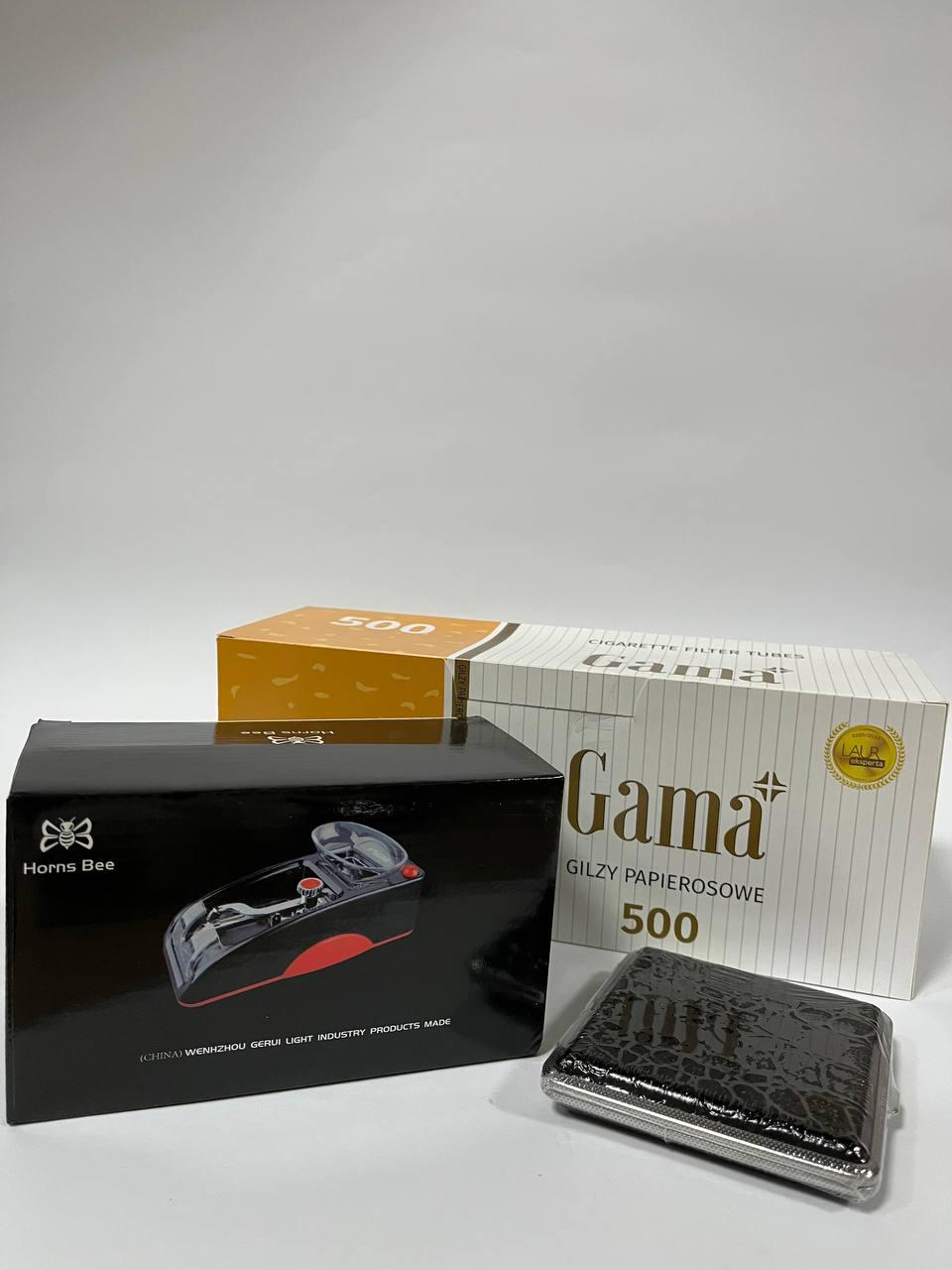 Набір для самокруток Gama машинка автоматична та гільзі 500 шт. та портсигар з еко-шкіри