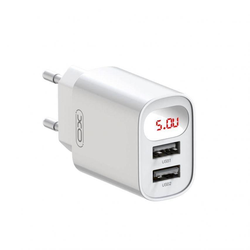 Адаптер Xo L95 2 USB/2.4A/LCD White