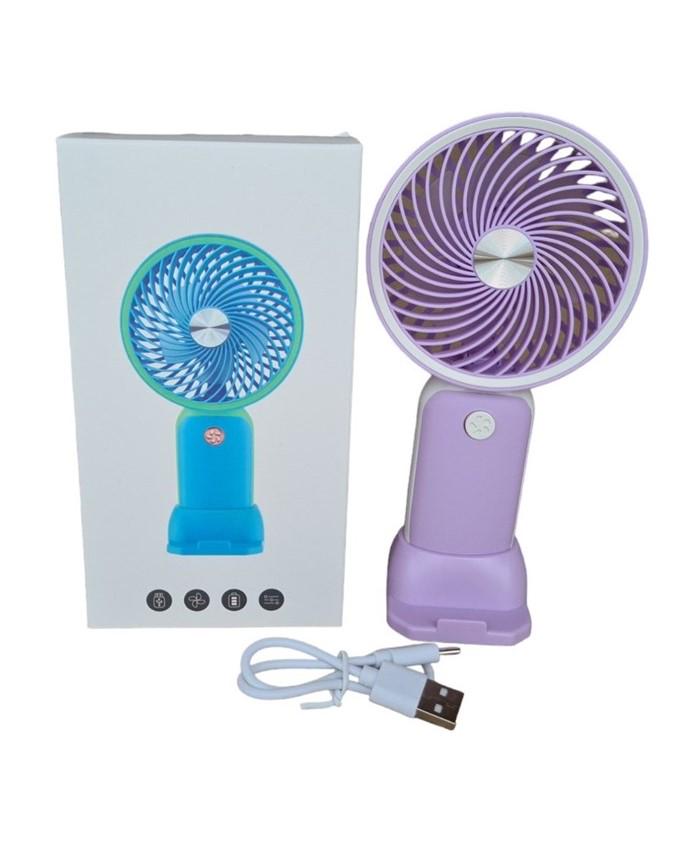 Вентилятор ручний Mini Fan HX09-1 акумуляторний з підставкою для телефону Бузковий з білим - фото 4