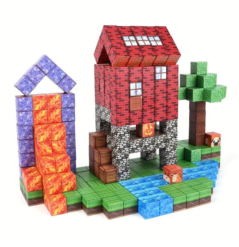 Конструктор детский магнитный Magnetic Blocks Minecraft магнитные кубики 120 блоков 8 фигурок (020/120)