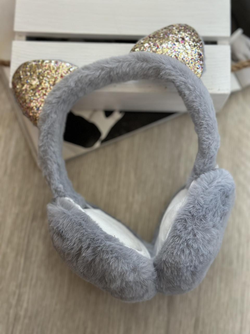 Наушники меховые с кошачьими ушками складные Серый (6014)