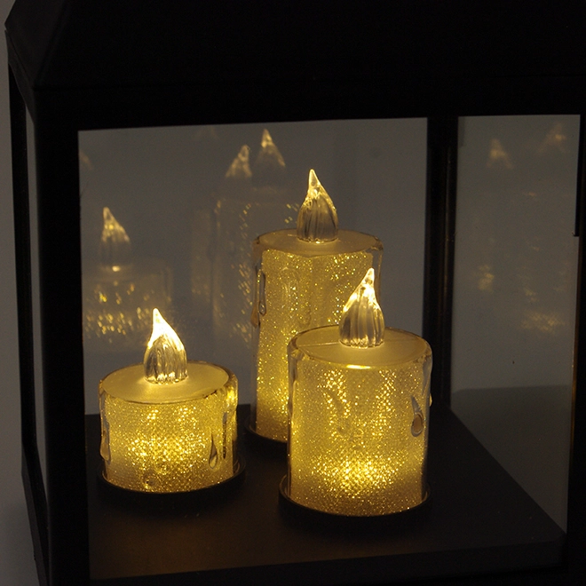 Свічник-ліхтар з 3-ма свічками LED 32 см Чорний (OR-PL6262B-2) - фото 3