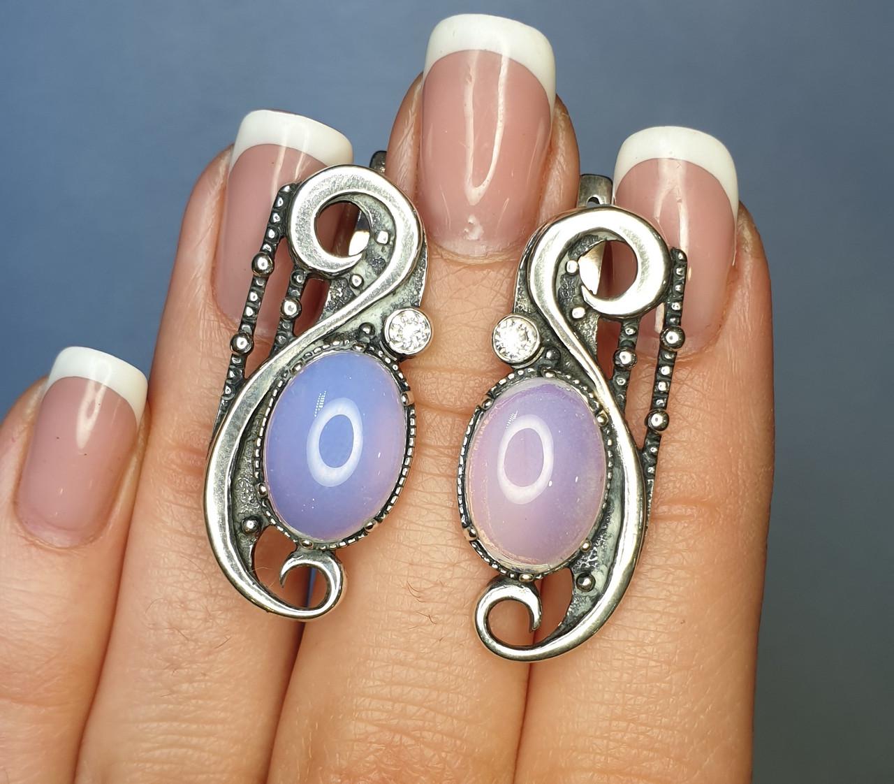 Серьги серебряные с лунным камнем 9,74 г (1184768078)