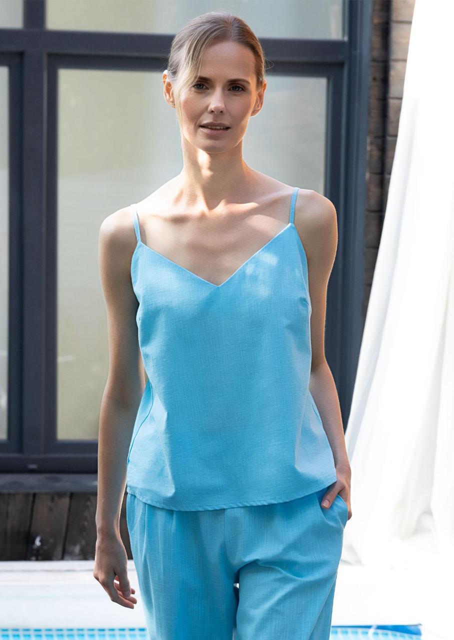 Костюм женский Leinle майка на тонких бретелях/шорты с высокой посадкой XXL Голубой (1504/69018+1529/69018) - фото 1 Костюм женский Leinle майка на тонких бретелях/шорты с высокой посадкой XXL Голубой (1504/69018+1529/69018) - фото 1