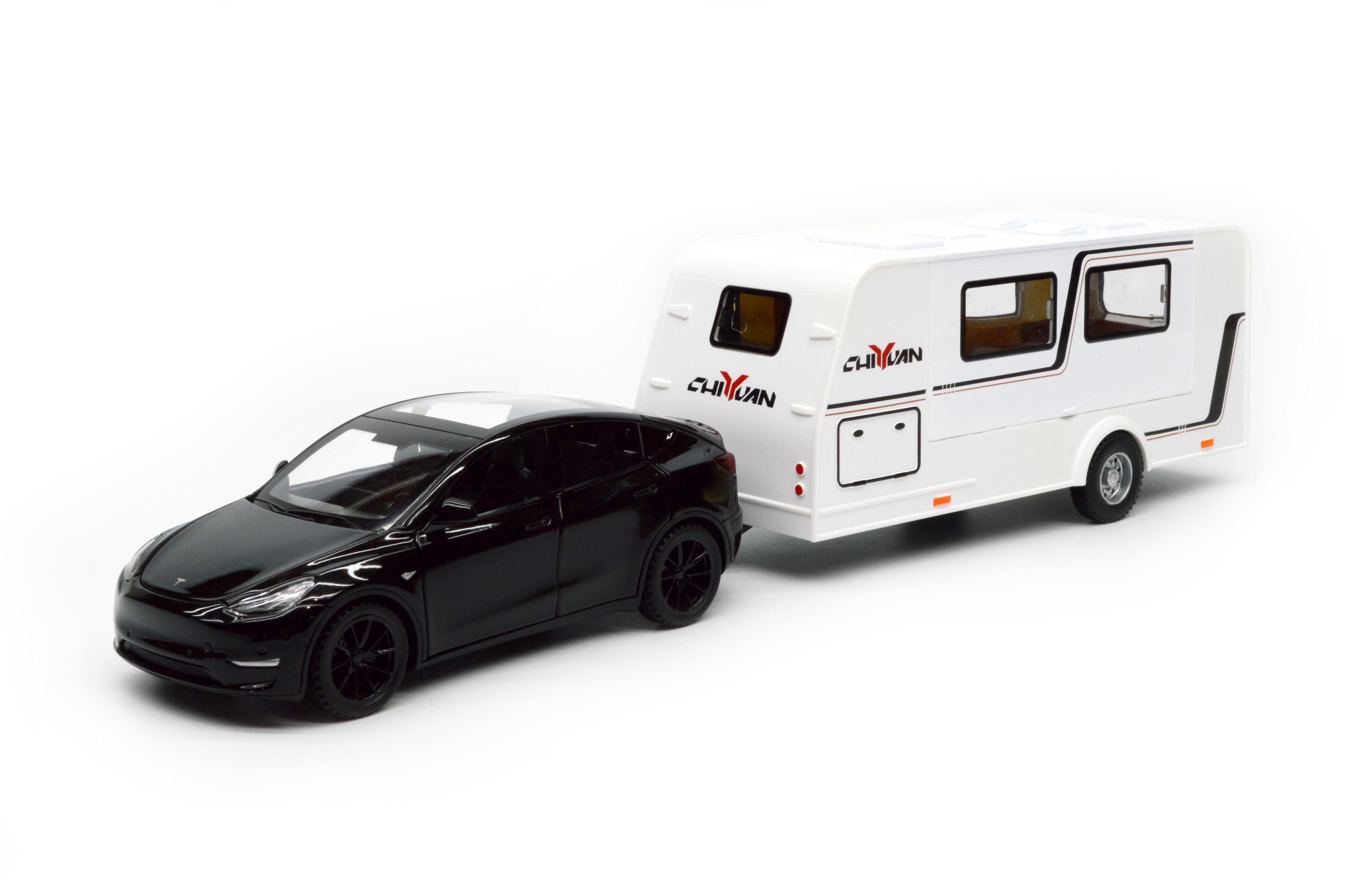 Модель металева Tesla Model Y з причепом масштаб 1:32 світло звук інерція