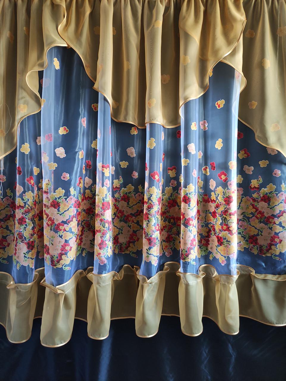 Занавеска с шифоновым ламбрекеном и рюшей 290х160 см Бежевый (ро-001) - фото 1 Занавеска с шифоновым ламбрекеном и рюшей 290х160 см Бежевый (ро-001) - фото 1